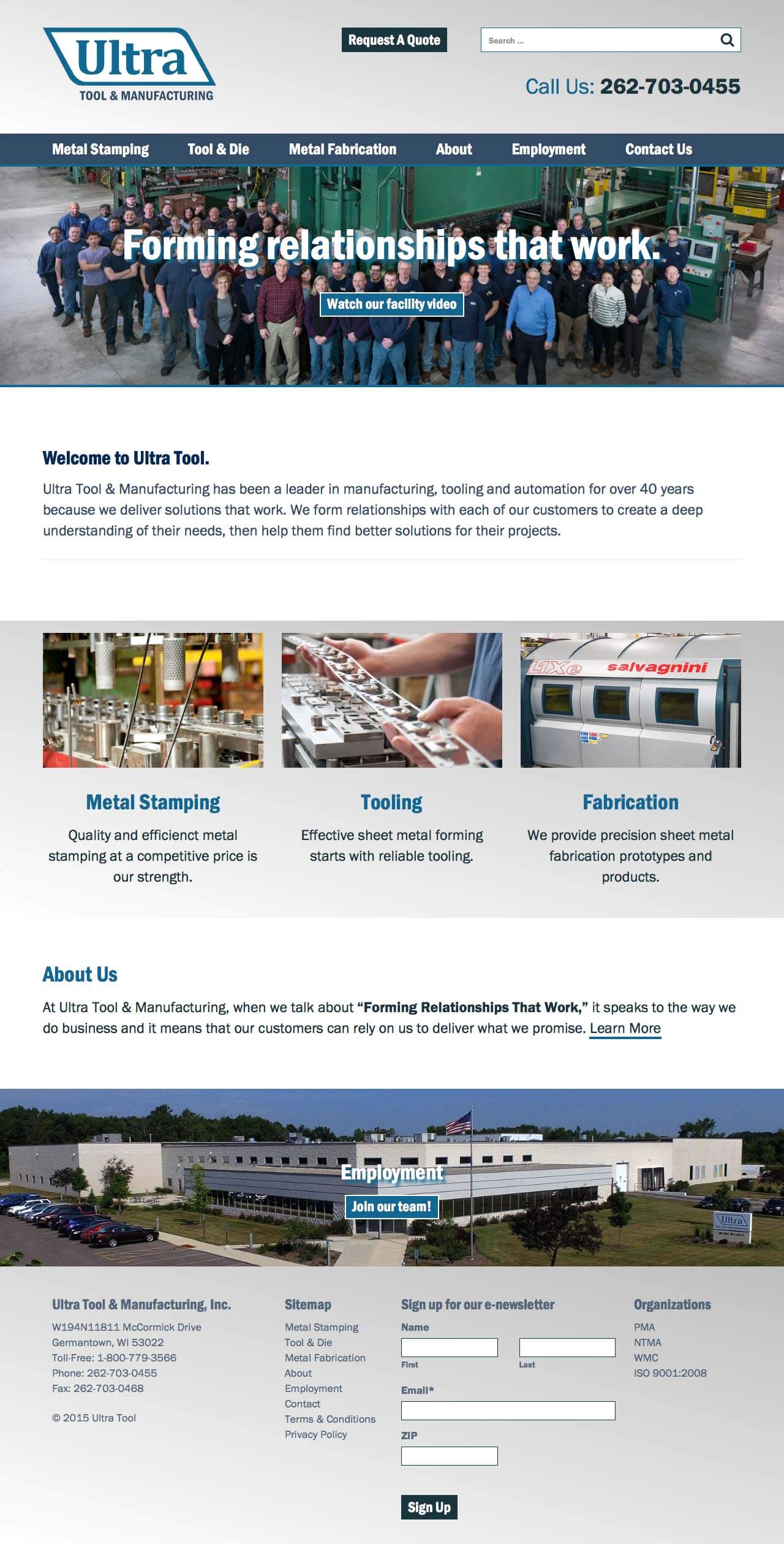 Ultra Tool & Manufacturing Website Homepage Desktop